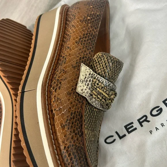 Robert Clergerie leather snakeskin animal-print brown Platform wedge Loafer 36.5 - Picture 7 of 7